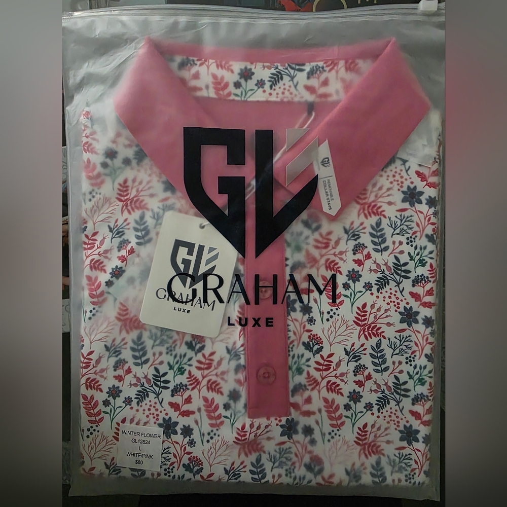 Graham Luxe Pink Floral Polo Short Sleeved Shirt